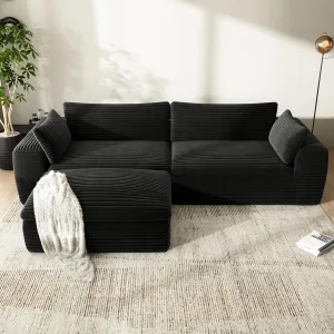 Modular Sectional Couch,Black Corduroy Sofa,3 Seater 110" L Shaped Couches for Living Room Bedroom,Couch in A Box,No Assembly Required.