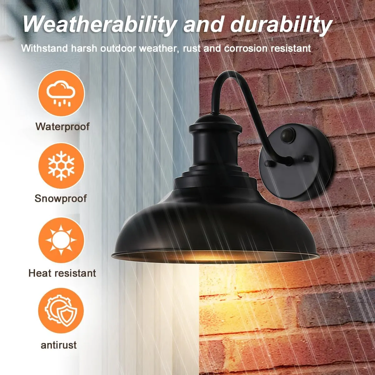 Motion Sensor Outdoor Barn Wall Light Fixtures,Black Farmhouse Gooseneck Sconce,Exterior Sensor Outdoor Barn Light Wall Lighting for Balcony,Entrance,Front Door,Porch,Garage Motion