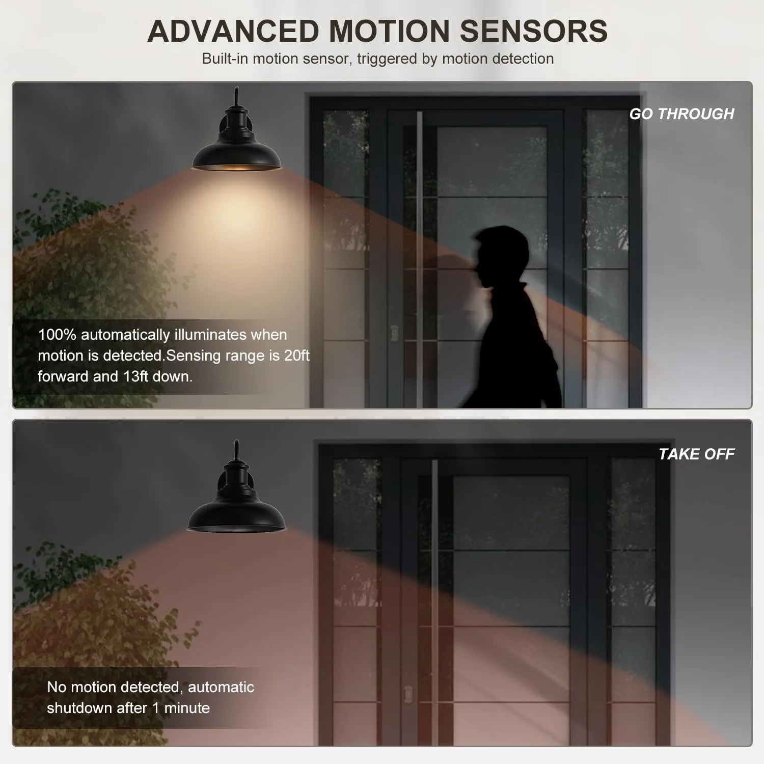 Motion Sensor Outdoor Barn Wall Light Fixtures,Black Farmhouse Gooseneck Sconce,Exterior Sensor Outdoor Barn Light Wall Lighting for Balcony,Entrance,Front Door,Porch,Garage Motion