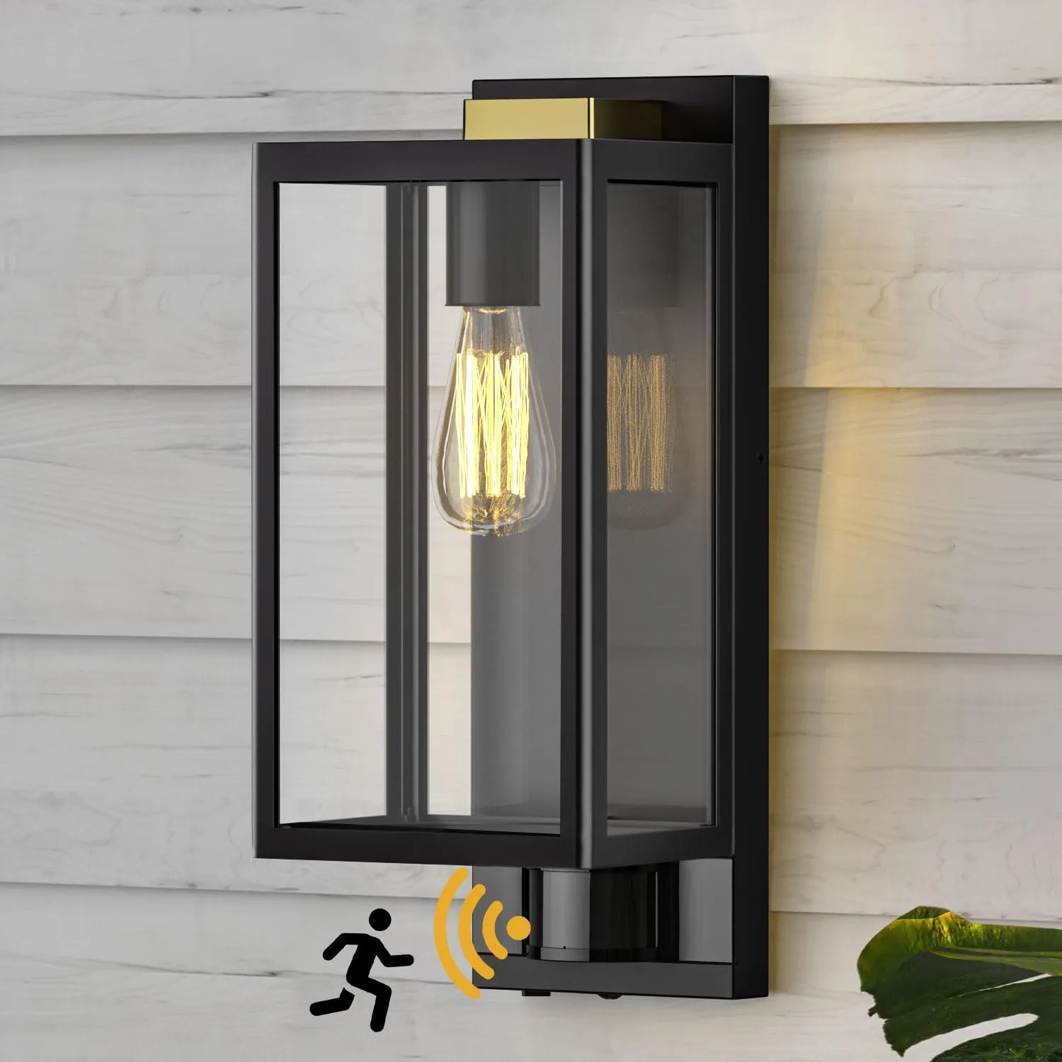 Motion Sensor Outdoor Wall Lights, Dusk to Dawn Outdoor Lighting, Modern Wall Mount Light Fixtures, 3 Modes Black Square Exterior Wall Lanterns for Outside Garage, Bulb Not Included