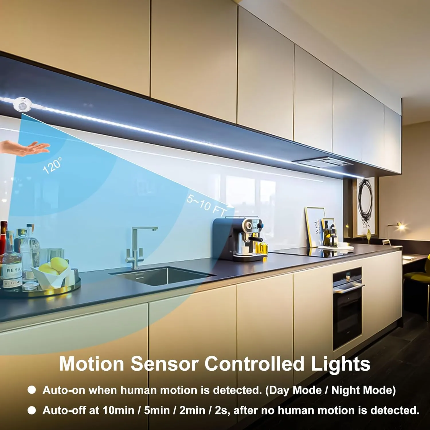 Motion Sensor Under Cabinet Lights, Plug in, Seamlessly Linkable, 6 Pcs 12 Inch Bars, Under Counter Lighting for Kitchen, Closet, Gun Safe, Shelf, Display Case, LED 5000k Daylight