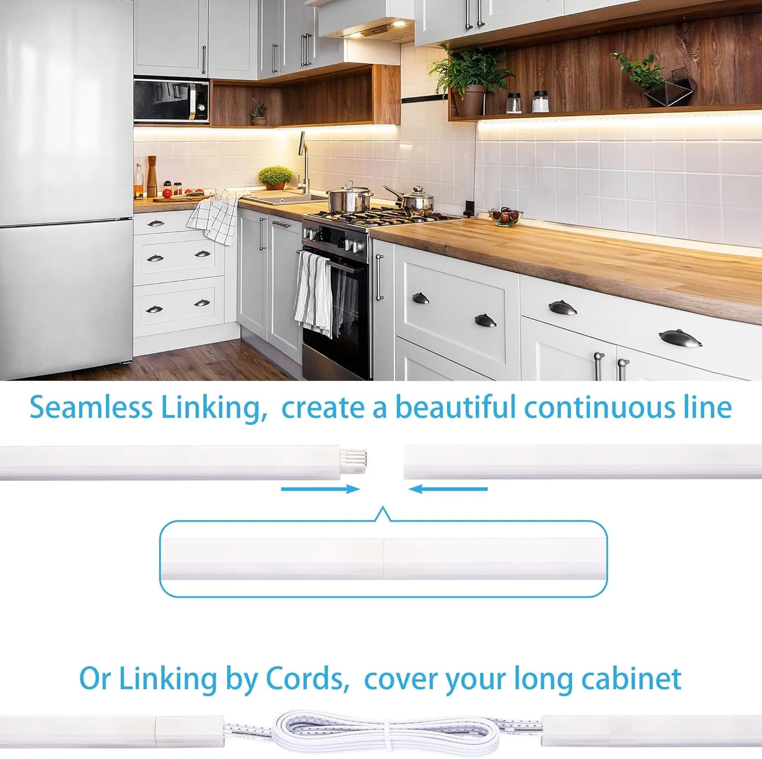Motion Sensor Under Cabinet Lights, Plug in, Seamlessly Linkable, 6 Pcs 12 Inch Bars, Under Counter Lighting for Kitchen, Closet, Gun Safe, Shelf, Display Case, LED 5000k Daylight