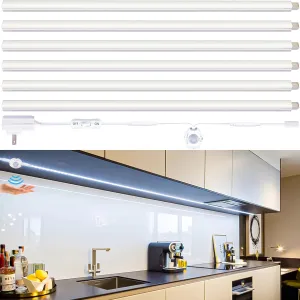 Motion Sensor Under Cabinet Lights, Plug in, Seamlessly Linkable, 6 Pcs 12 Inch Bars, Under Counter Lighting for Kitchen, Closet, Gun Safe, Shelf, Display Case, LED 5000k Daylight