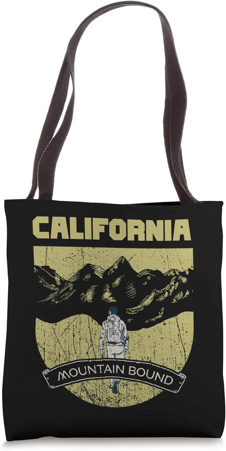 Mountain Bound California Hiking Camping Hike Distressed Tote Bag