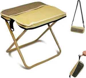 Mountaineering and Hiking Portable Stool, 1.5lbs Ultra Light Foldable,Portable Folding Camping Stool,Pocket Handbag Stools for Hiking and Fishing, to 330 Lbs (Khaki)