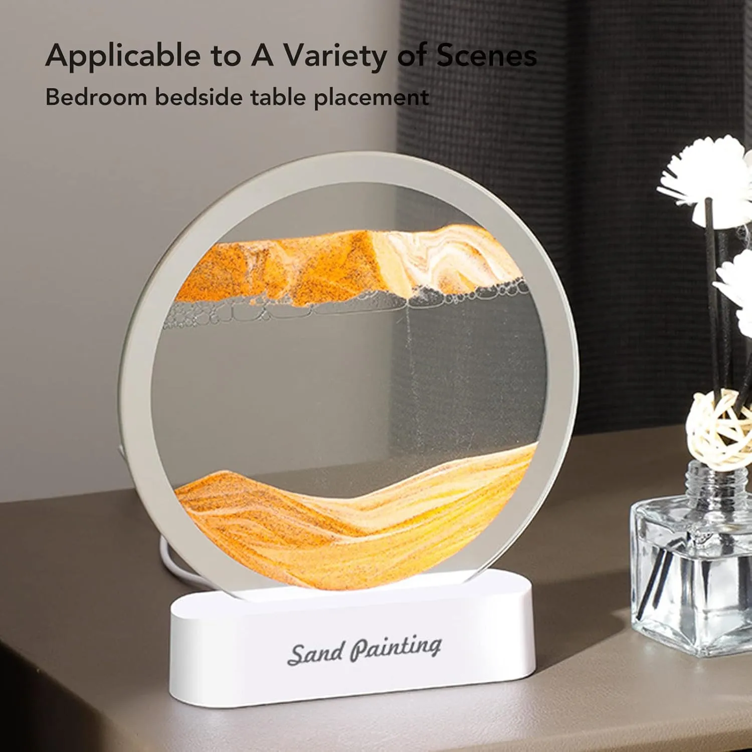 Moving Sand Art Picture, Quicksand Painting Lamp, USB Falling Sand Art Sandscape Moving Sand Night Light Nightstand Lamp for Bedroom Living Room Office Desktop Toys Dynamic Art(Yellow) ( Color : Yello