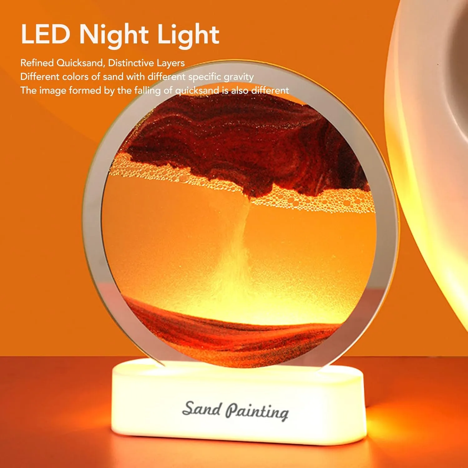 Moving Sand Art Picture, Quicksand Painting Lamp, USB Falling Sand Art Sandscape Moving Sand Night Light Nightstand Lamp for Bedroom Living Room Office Desktop Toys Dynamic Art(Yellow) ( Color : Yello