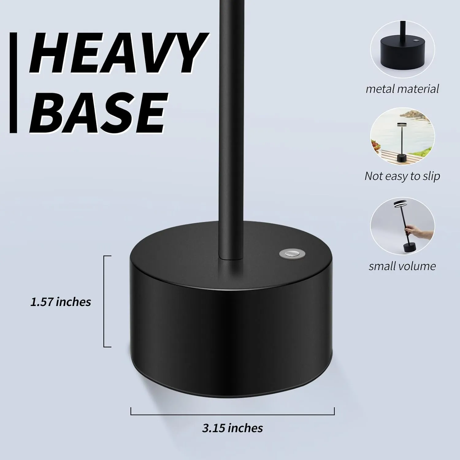 Mr. White Cordless Wireless Rechargeable Portable Touch Battery Operated Powered LED Small Top Side Table Lamp for Restaurant Kitchen Patio Dinner Dining (Black)