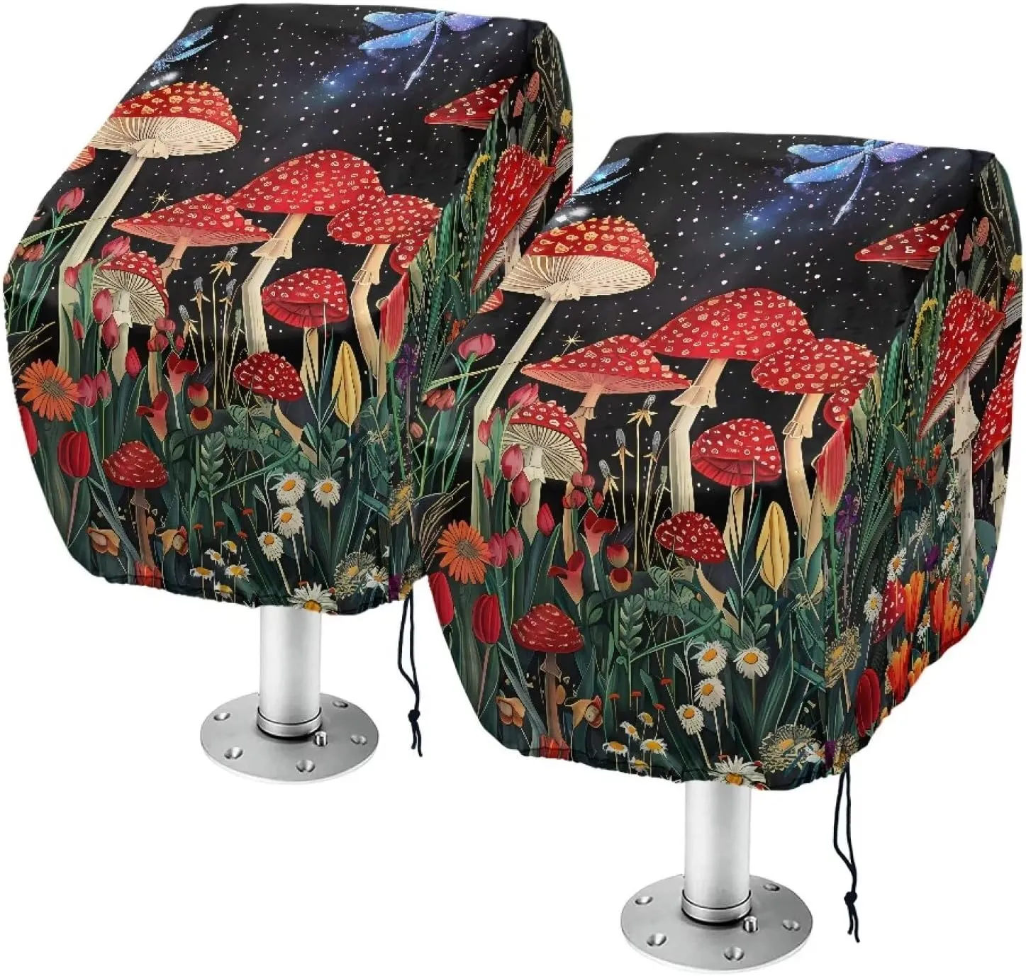 Mushroom Dragonfly Boat Folding Seat Cover Silver-Plated Polyester Weather Resistant Material Captain's Chair Cover Full Length Protection for Your Boat Seat Cover
