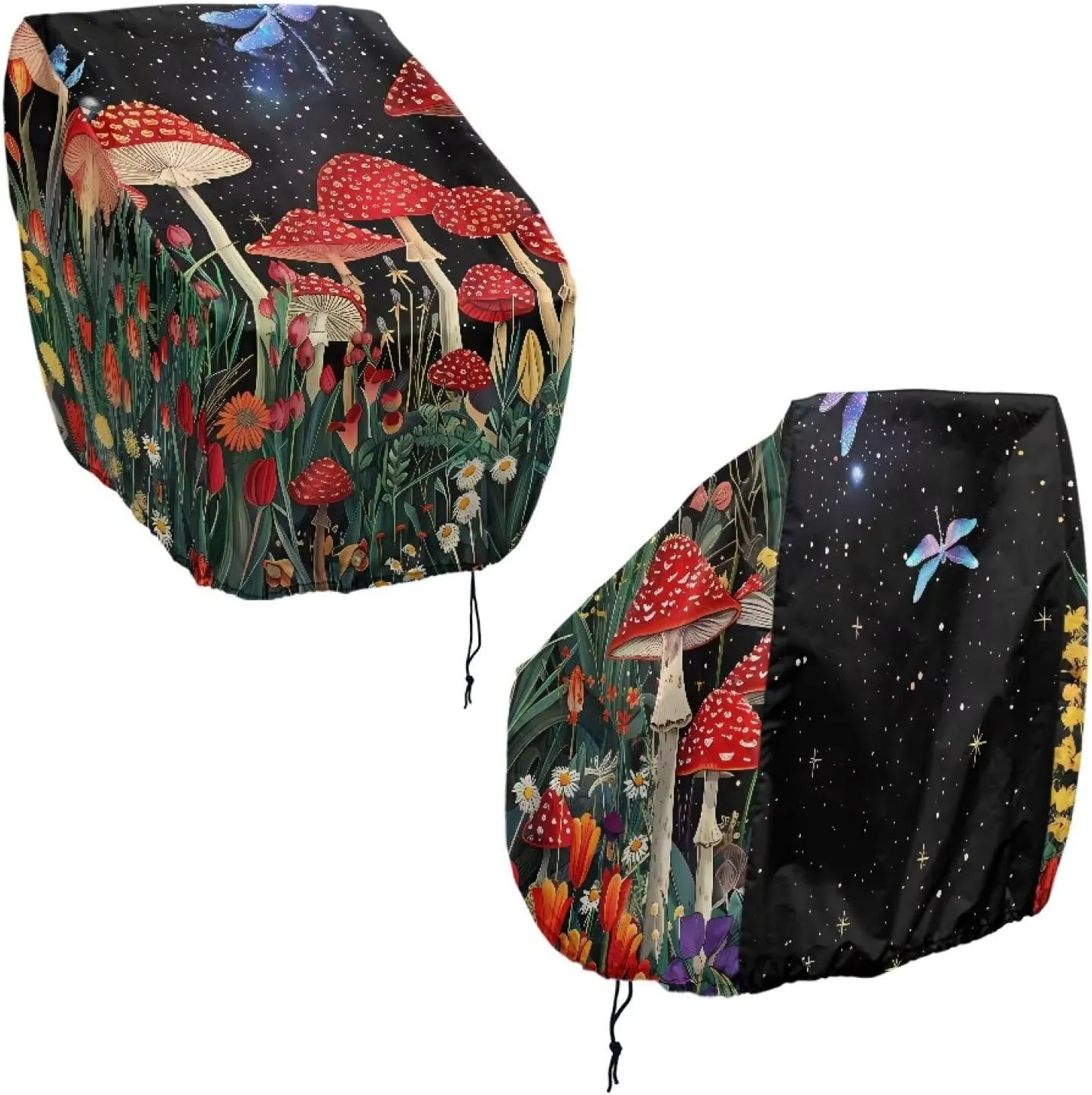 Mushroom Dragonfly Boat Folding Seat Cover Silver-Plated Polyester Weather Resistant Material Captain's Chair Cover Full Length Protection for Your Boat Seat Cover