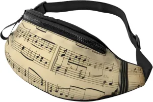Music Notes on Old Paper Fanny Pack for Man Women Waist Bag Adjustable Belt Casual Chest Bag Bum Bags for Travel Sports Running Hiking Waist Packs