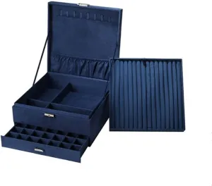 MUSUMI Jewelry Box 3-Layer Jewelry Box Storage Box Necklace Ring Bracelet Bracelet Earrings Watch Jewelry Storage Box Velvet Jewelry Box Jewelry Box Organizer (Navy Blue)