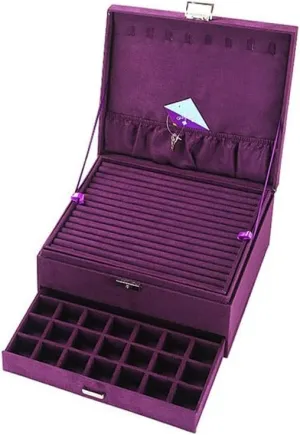 MUSUMI Jewelry Box 3-Layer Jewelry Box Storage Box Necklace Ring Bracelet Bracelet Earrings Watch Jewelry Storage Box Velvet Jewelry Box Jewelry Boxes and Organizers (Dark Purple)