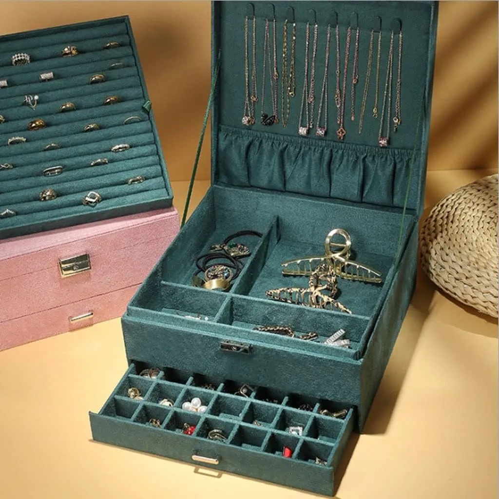 MUSUMI Jewelry Box 3-Layer Jewelry Box Storage Box Necklace Ring Bracelet Bracelet Earrings Watch Jewelry Storage Box Velvet Jewelry Box Jewelry Boxes and Organizers (Dark Purple)