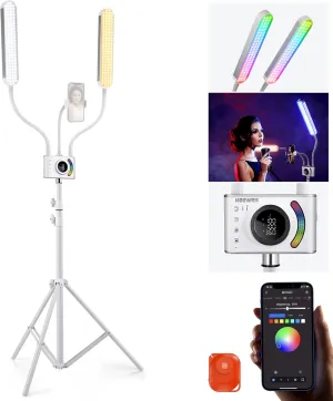 NEEWER RGB Esthetician Light Kit Upgraded with Phone APP Control/Touch Bar, Separate Control Dual Arm LED Video Light w Phone Holder/Stand/Travel Bag, 2500K-10000K 18 Scenes for Tattoo Lash, BH40C
