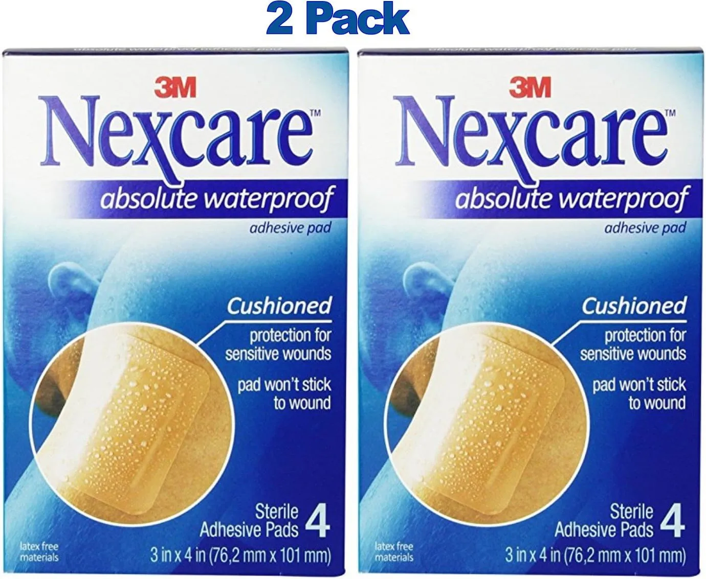 Nexcare Absolute Waterproof Adhesive Gauze Pad 3 Inches x 4 Inches, 4 ea ( Pack of 2)