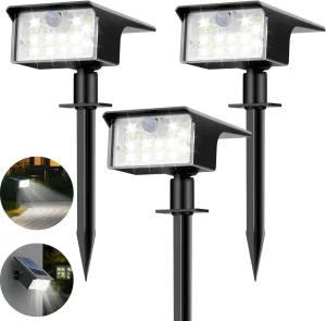 nipify Solar Spot Lights Outdoor, 3 Pack/62 LED Solar Motion Sensor Lights Outdoor Waterproof, 3 Modes Solar Powered Landscape Spotlights 2-in-1 for Outside Yard Wall Garden, Cool White