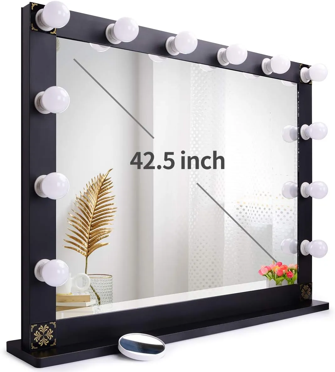 Nitin Hollywood Lighted Vanity Mirror, Tabletop Makeup Mirror with 12 Dimmer LED Bulbs, Large Dressing Cosmetic Mirror(Black)