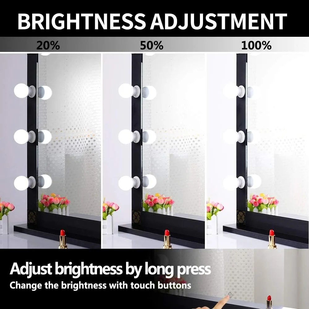 Nitin Hollywood Lighted Vanity Mirror, Tabletop Makeup Mirror with 12 Dimmer LED Bulbs, Large Dressing Cosmetic Mirror(Black)