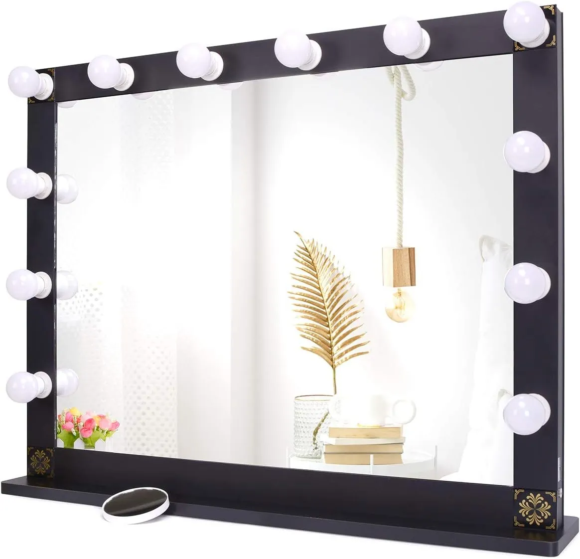 Nitin Hollywood Lighted Vanity Mirror, Tabletop Makeup Mirror with 12 Dimmer LED Bulbs, Large Dressing Cosmetic Mirror(Black)