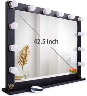 Nitin Hollywood Lighted Vanity Mirror, Tabletop Makeup Mirror with 12 Dimmer LED Bulbs, Large Dressing Cosmetic Mirror(Black)