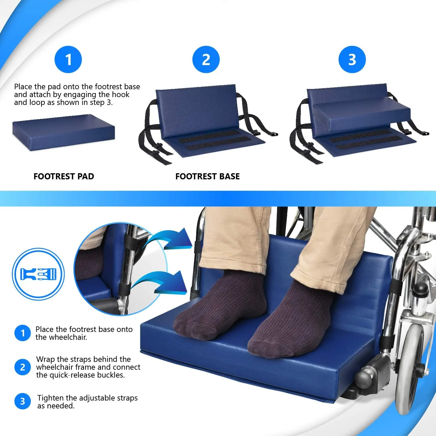 NYOrtho Wheelchair Foot-Rest Extender Elevating Pad - Leg Cushion Protector   Carrying Bag | Secures Easily with Quick-Release Strap Seat Widths 16" - 20"   Carrying Bag, 2" Foot Platform