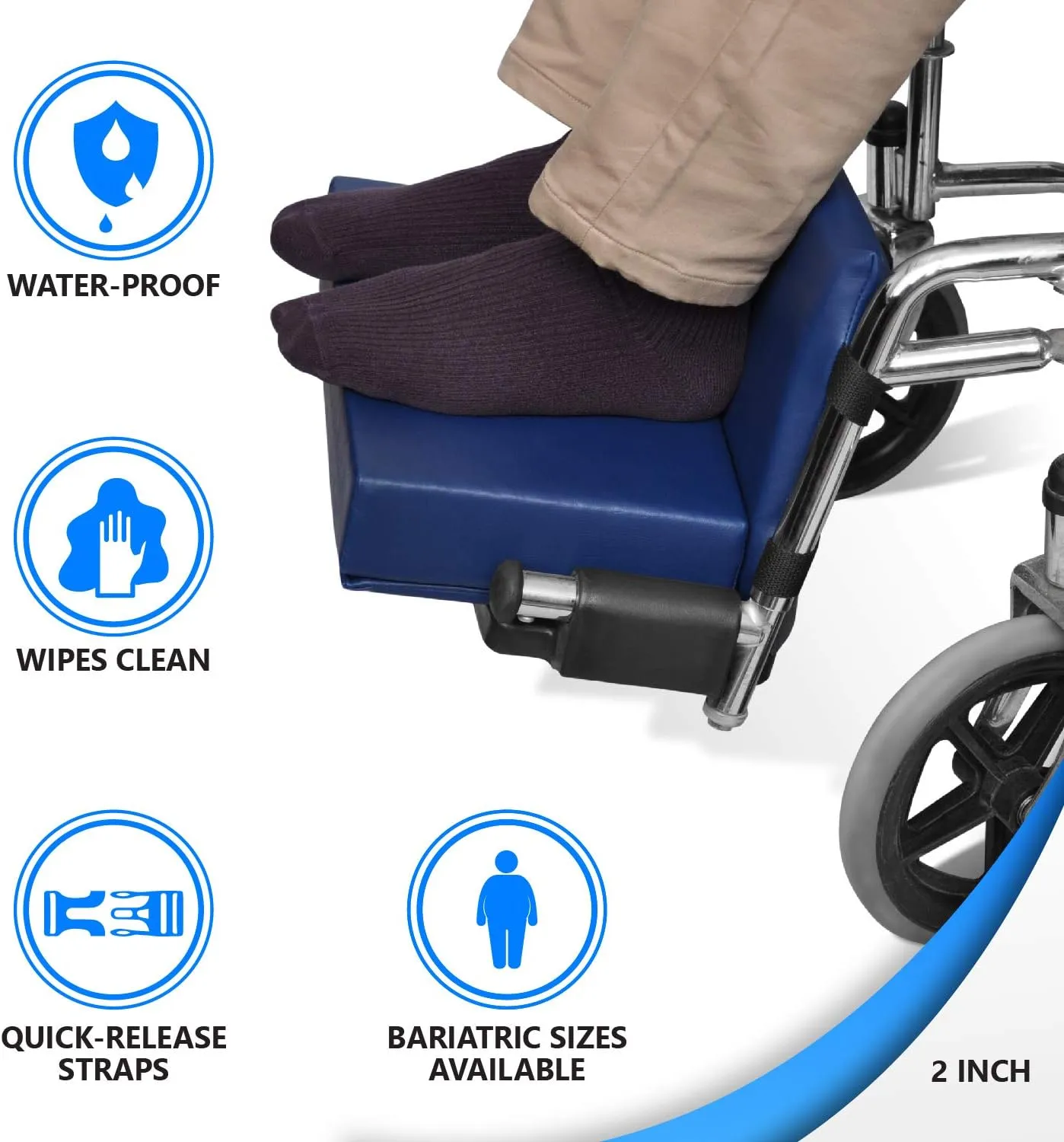 NYOrtho Wheelchair Foot-Rest Extender Elevating Pad - Leg Cushion Protector   Carrying Bag | Secures Easily with Quick-Release Strap Seat Widths 16" - 20"   Carrying Bag, 2" Foot Platform