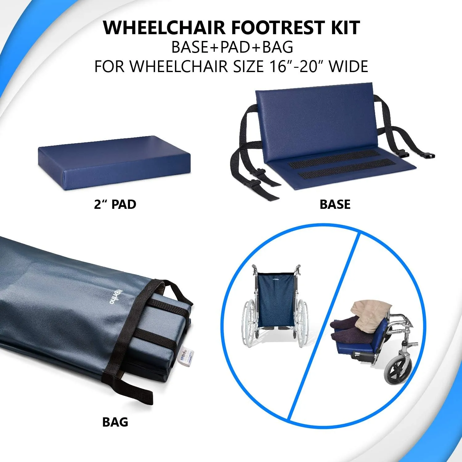 NYOrtho Wheelchair Foot-Rest Extender Elevating Pad - Leg Cushion Protector   Carrying Bag | Secures Easily with Quick-Release Strap Seat Widths 16" - 20"   Carrying Bag, 2" Foot Platform