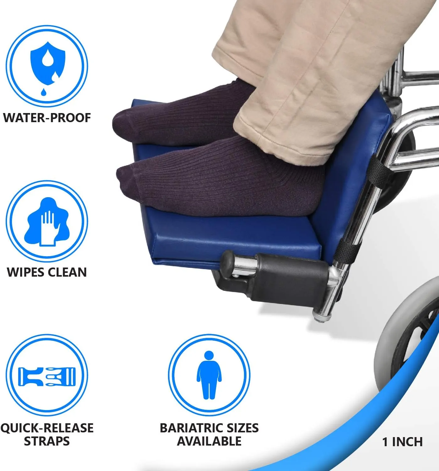 NYOrtho Wheelchair Foot-Rest Extender Elevating Pad - Leg Cushion Protector | Secures Easily with Quick-Release Strap Seat Widths 16" - 20", 1" Foot Platform