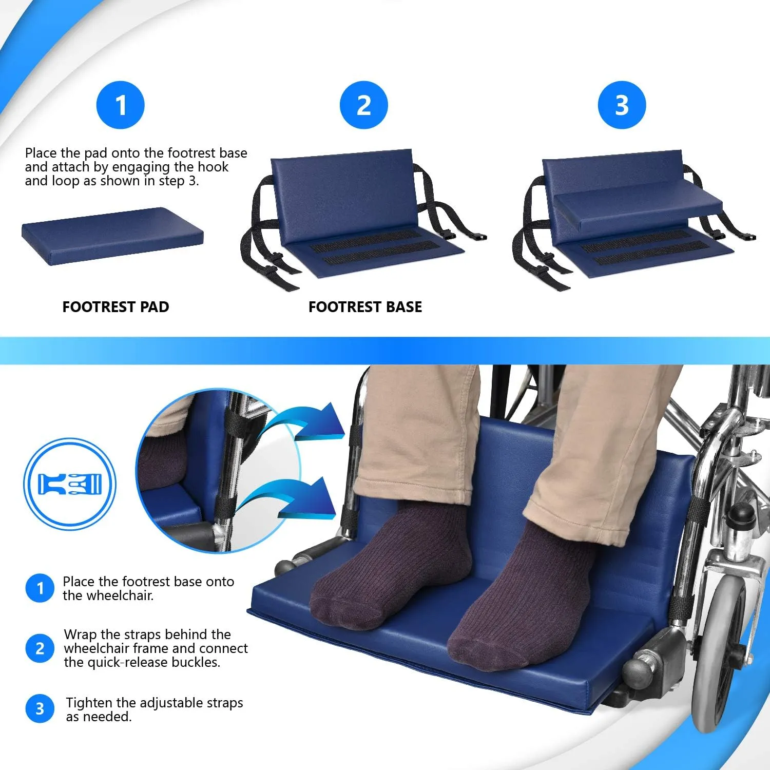 NYOrtho Wheelchair Foot-Rest Extender Elevating Pad - Leg Cushion Protector | Secures Easily with Quick-Release Strap Seat Widths 16" - 20", 1" Foot Platform