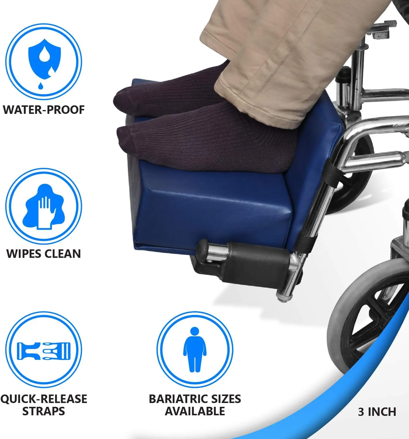 NYOrtho Wheelchair Foot-Rest Extender Elevating Pad - Leg Cushion Protector | Secures Easily with Quick-Release Strap Seat Widths 16" - 20", 3" Foot Platform