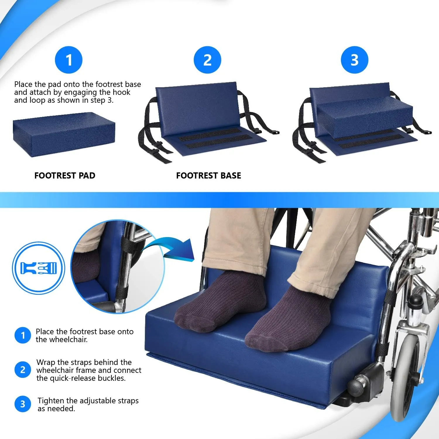 NYOrtho Wheelchair Foot-Rest Extender Elevating Pad - Leg Cushion Protector | Secures Easily with Quick-Release Strap Seat Widths 16" - 20", 3" Foot Platform