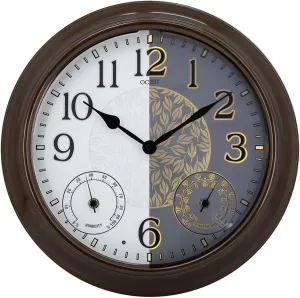 OCEST 15 Inch Illuminated Indoor Outdoor Clocks Waterproof with Smart Sensor, Metal Large Wall Clock with Thermometer & Hygrometer for Garden Patio Pool Garage