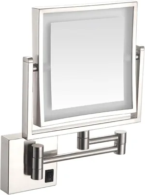 OGRAFF Makeup Mirror with Lights, Square LED Wall Mounted Double Sided 1X/3X Magnifying Mirror 360 Rotation Extension Bathroom Mirror,Brass,USB (Color : Nickel, Size : USB)