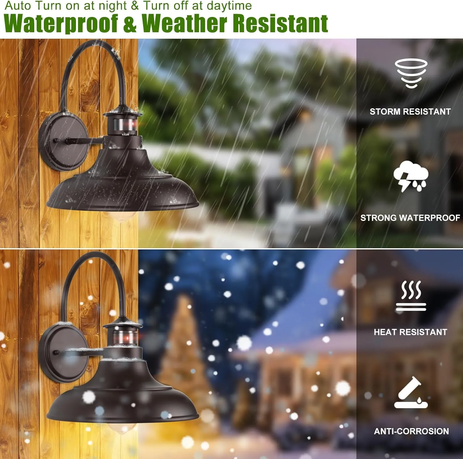 Oil Rubbed Bronze Motion Sensor Outdoor Barn Lights - Dusk to Dawn Farmhouse Gooseneck Barn Light, 12" Porch Light Fixture Wall Mount, Exterior Wall Lighting Fixture for Garage Patio Doorway, 2 Pack