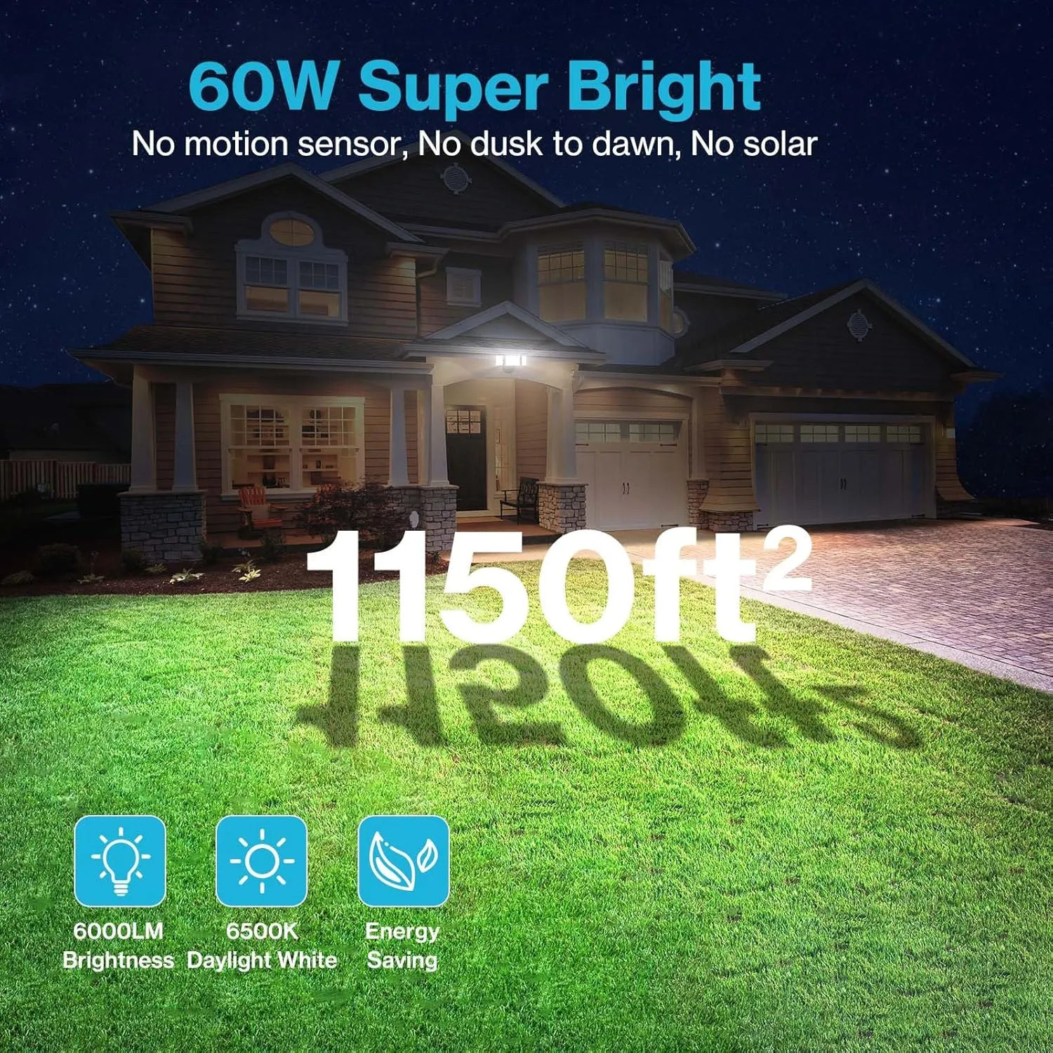 Olafus 60W Flood Lights Outdoor, Switch Controlled 6000LM LED Security Lights, IP65 Waterproof Outside Floodlights, 6500K Exterior Flood Light Fixture Wired for House Yard Porch Eave Brown