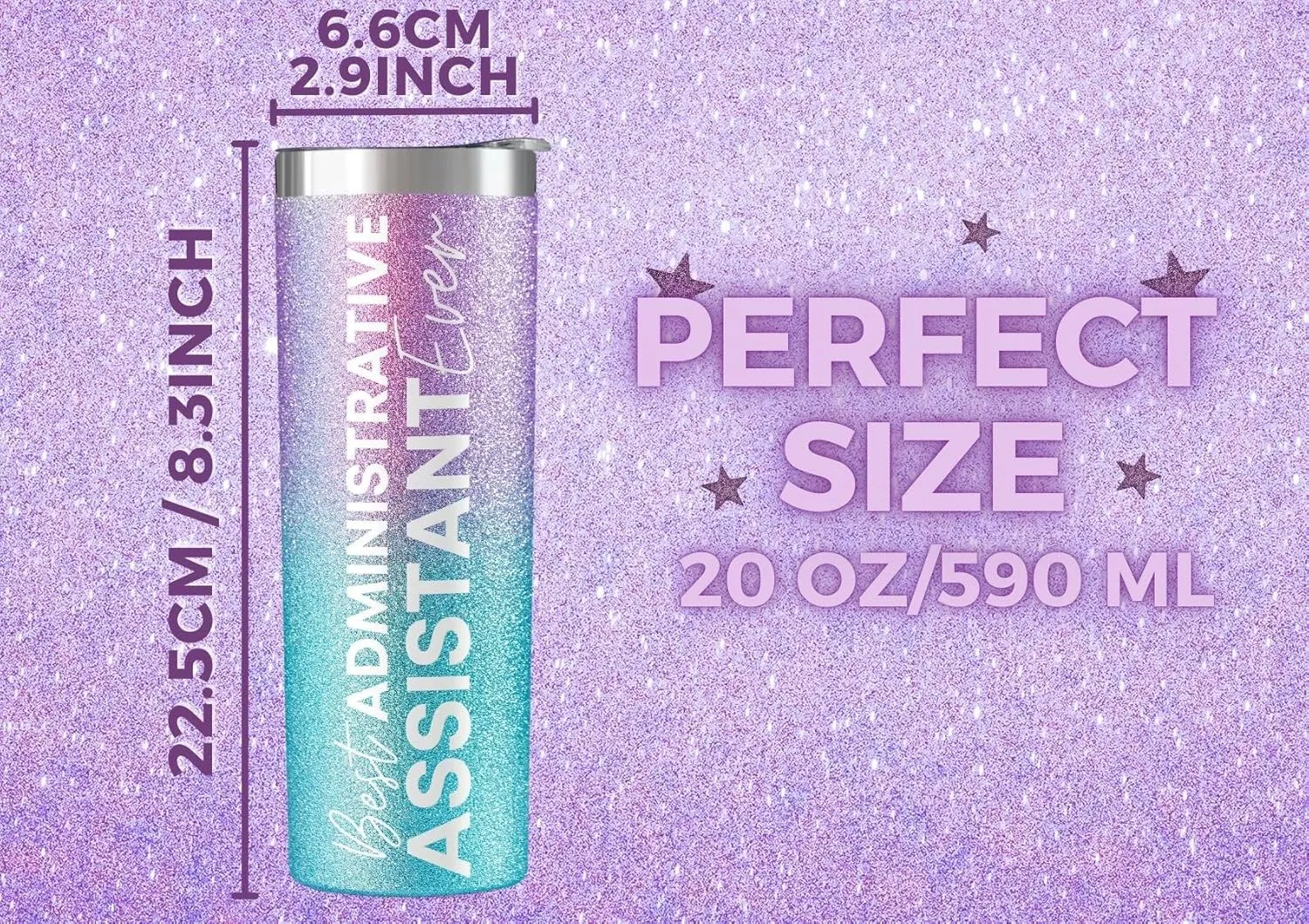 Onebttl Administrative Professional Day Gifts for Administrative Assistant, 20 oz Stainless Steel Glitter Tumbler for Women - Best Administrative Assistant Ever - Blue Purple Gradient Glitter