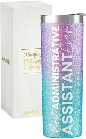 Onebttl Administrative Professional Day Gifts for Administrative Assistant, 20 oz Stainless Steel Glitter Tumbler for Women - Best Administrative Assistant Ever - Blue Purple Gradient Glitter