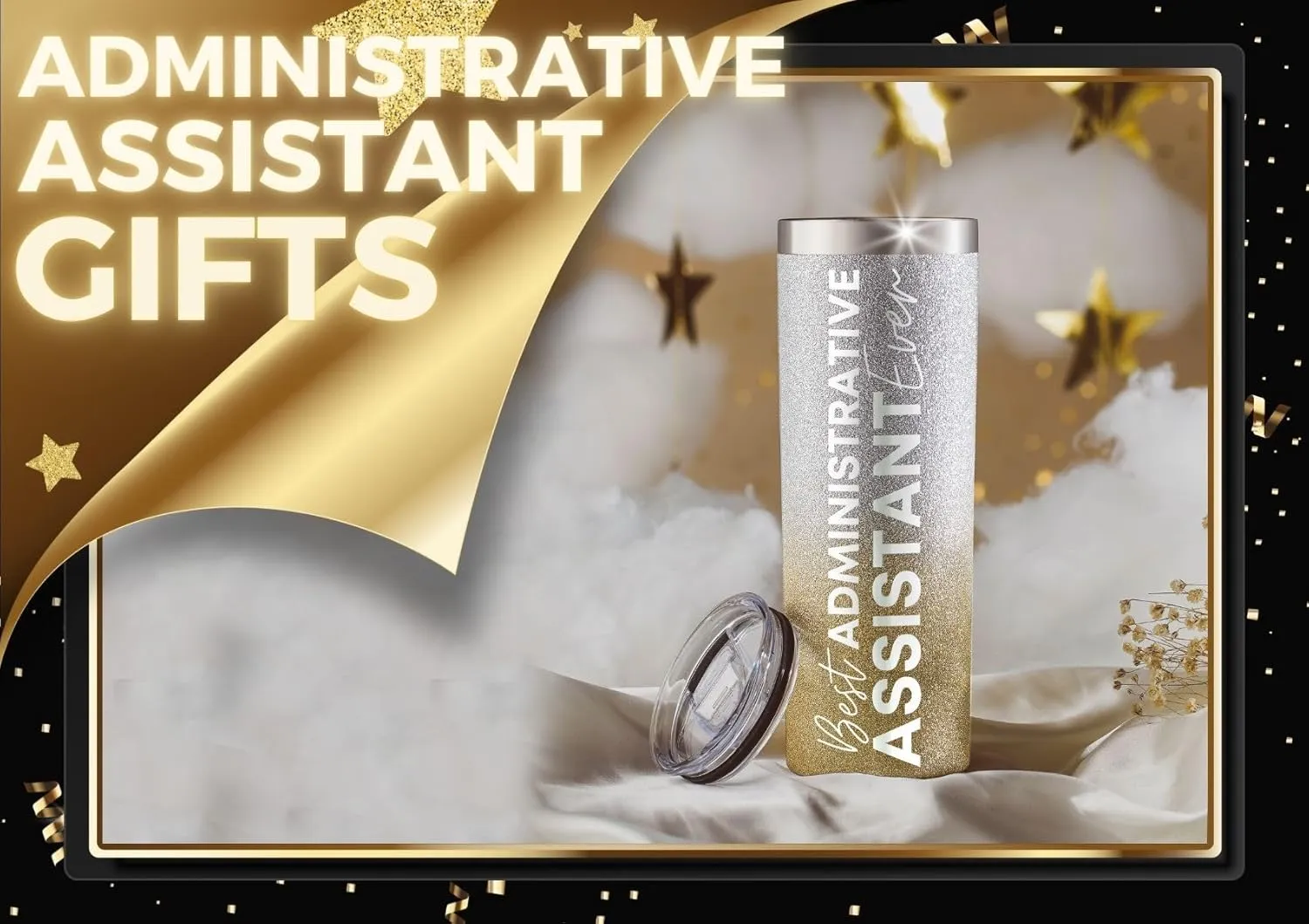 Onebttl Administrative Professional Day Gifts for Administrative Assistant, 20 oz Stainless Steel Glitter Tumbler for Women - Best Administrative Assistant Ever