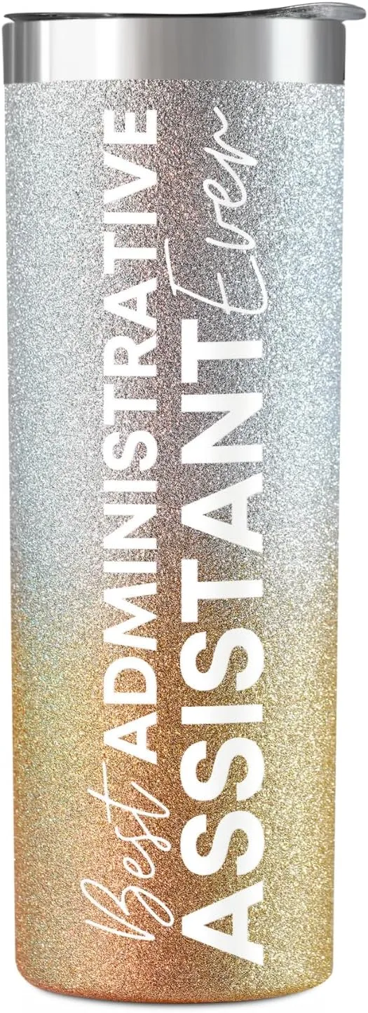 Onebttl Administrative Professional Day Gifts for Administrative Assistant, 20 oz Stainless Steel Glitter Tumbler for Women - Best Administrative Assistant Ever