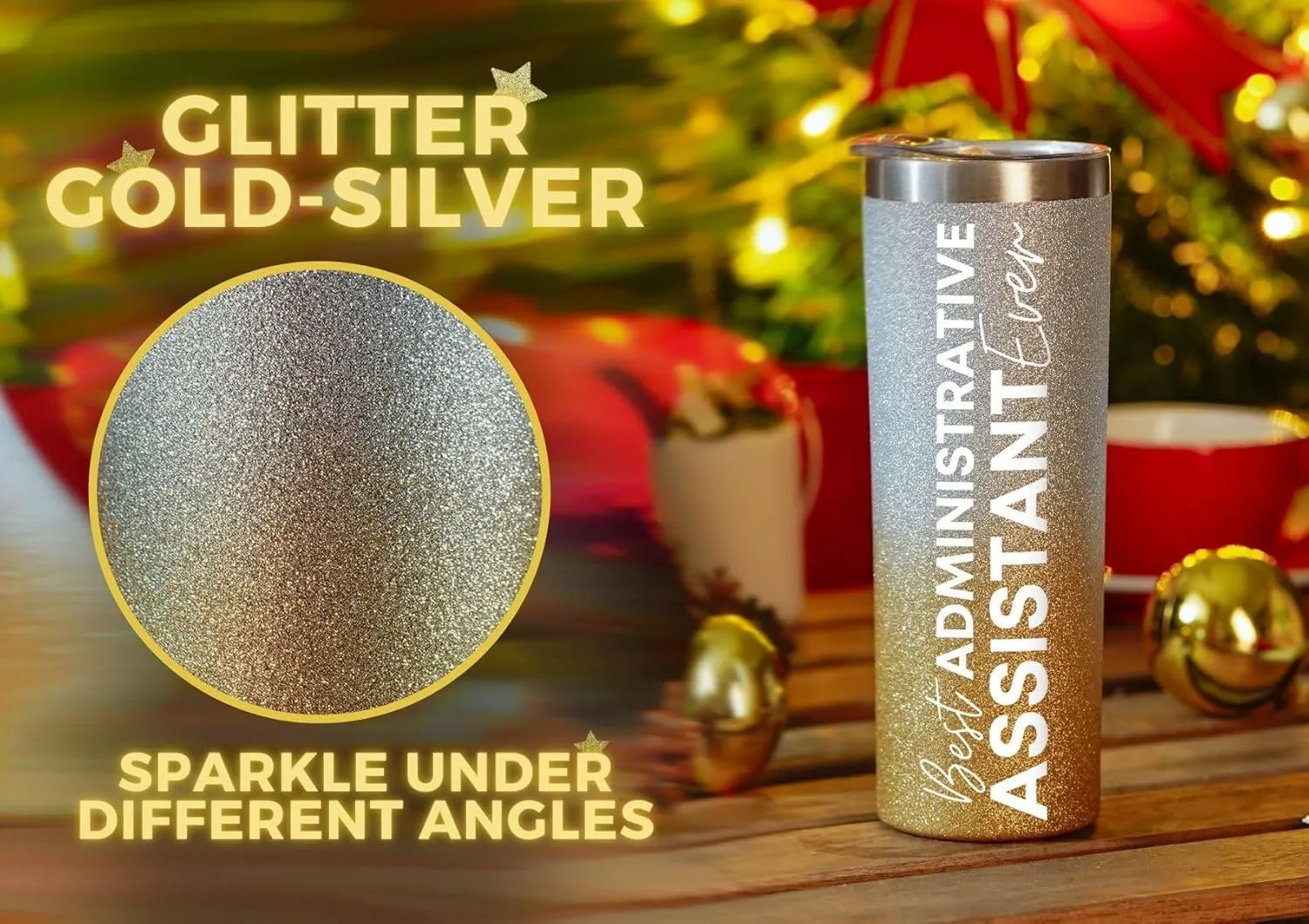 Onebttl Administrative Professional Day Gifts for Administrative Assistant, 20 oz Stainless Steel Glitter Tumbler for Women - Best Administrative Assistant Ever