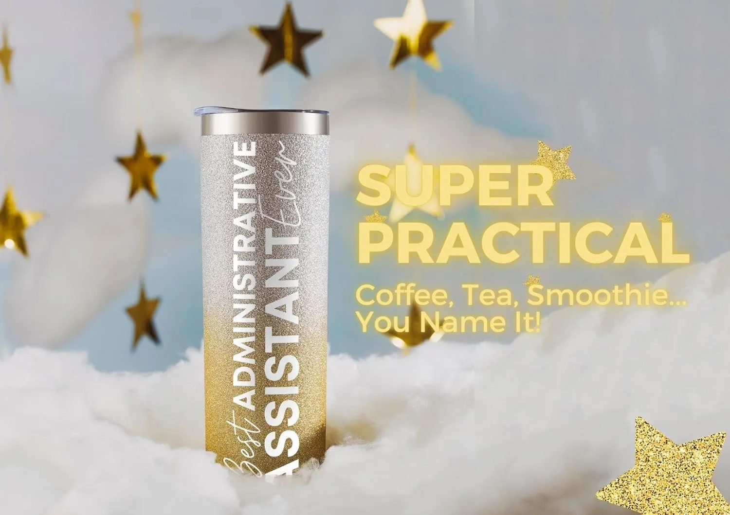 Onebttl Administrative Professional Day Gifts for Administrative Assistant, 20 oz Stainless Steel Glitter Tumbler for Women - Best Administrative Assistant Ever