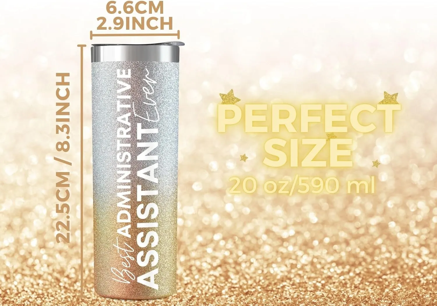 Onebttl Administrative Professional Day Gifts for Administrative Assistant, 20 oz Stainless Steel Glitter Tumbler for Women - Best Administrative Assistant Ever
