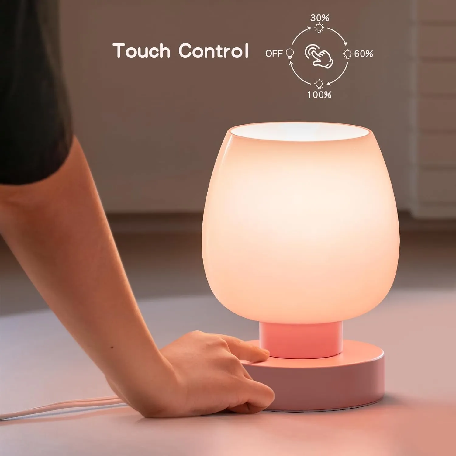 ONEWISH Pink Touch Table Lamp with USB Charging - 3 Way Dimmable Small Lamp for Bedroom, Warm LED Bulb Included, 2 Packs