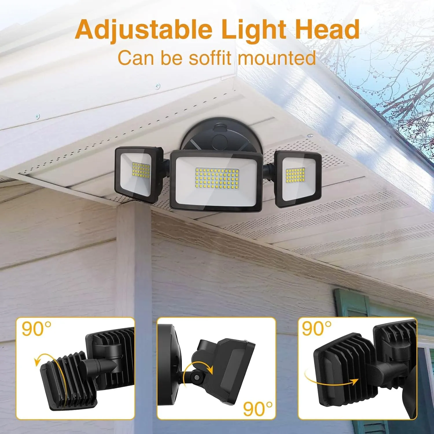 Onforu 2 Pack 60W Flood Lights Outdoor, 6000LM LED Flood Lighting Outdoor Switch Controlled, IP65 Waterproof Exterior Floodlight Fixture with 3 Adjustable Heads, 6500K Security Light for Garage Yard