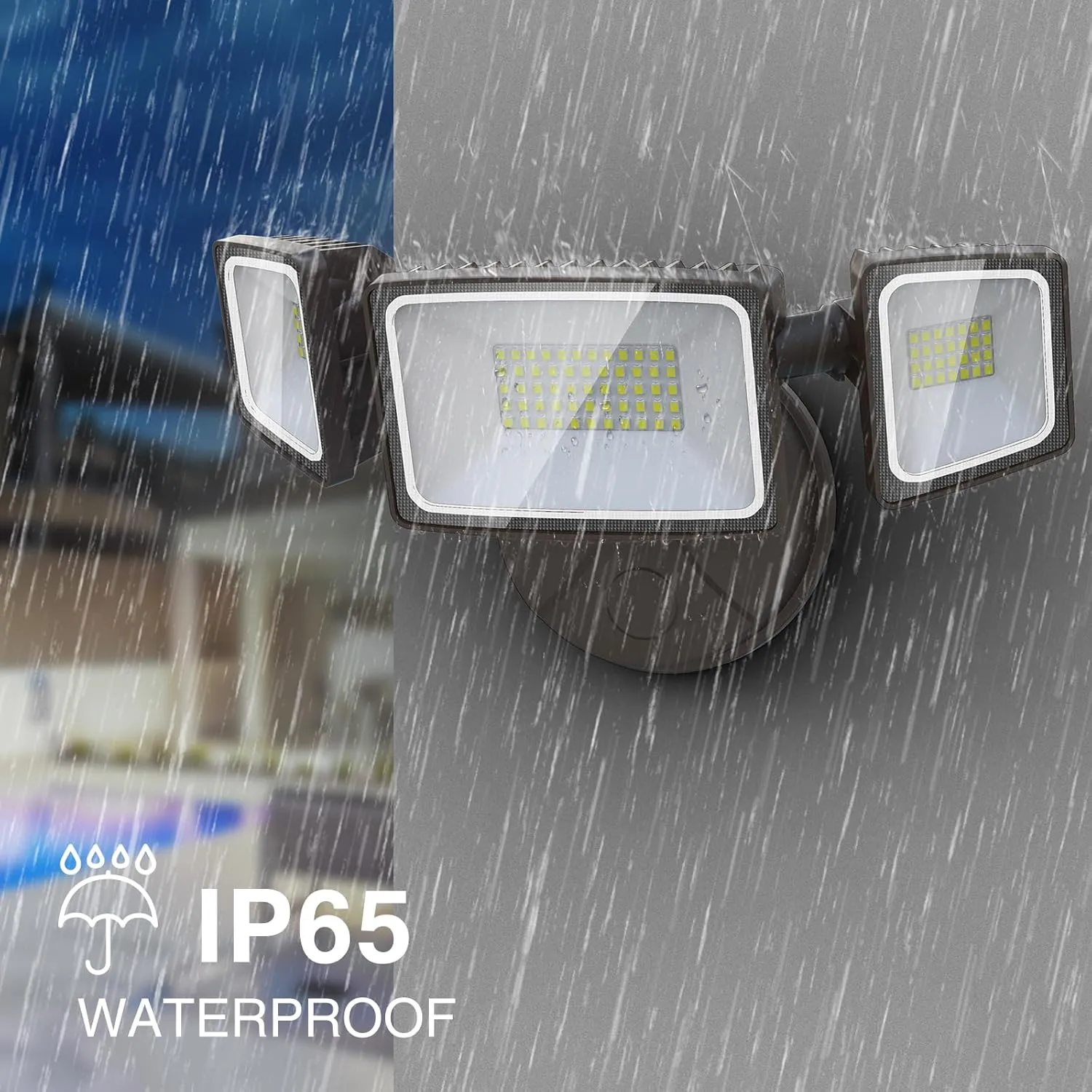 Onforu 60W Flood Lights Outdoor, 6000LM Brightness Security Lights Switch Controlled, 3 Adjustable Heads, IP65 Waterproof, 6500K Wall Mount Exterior LED Flood Light