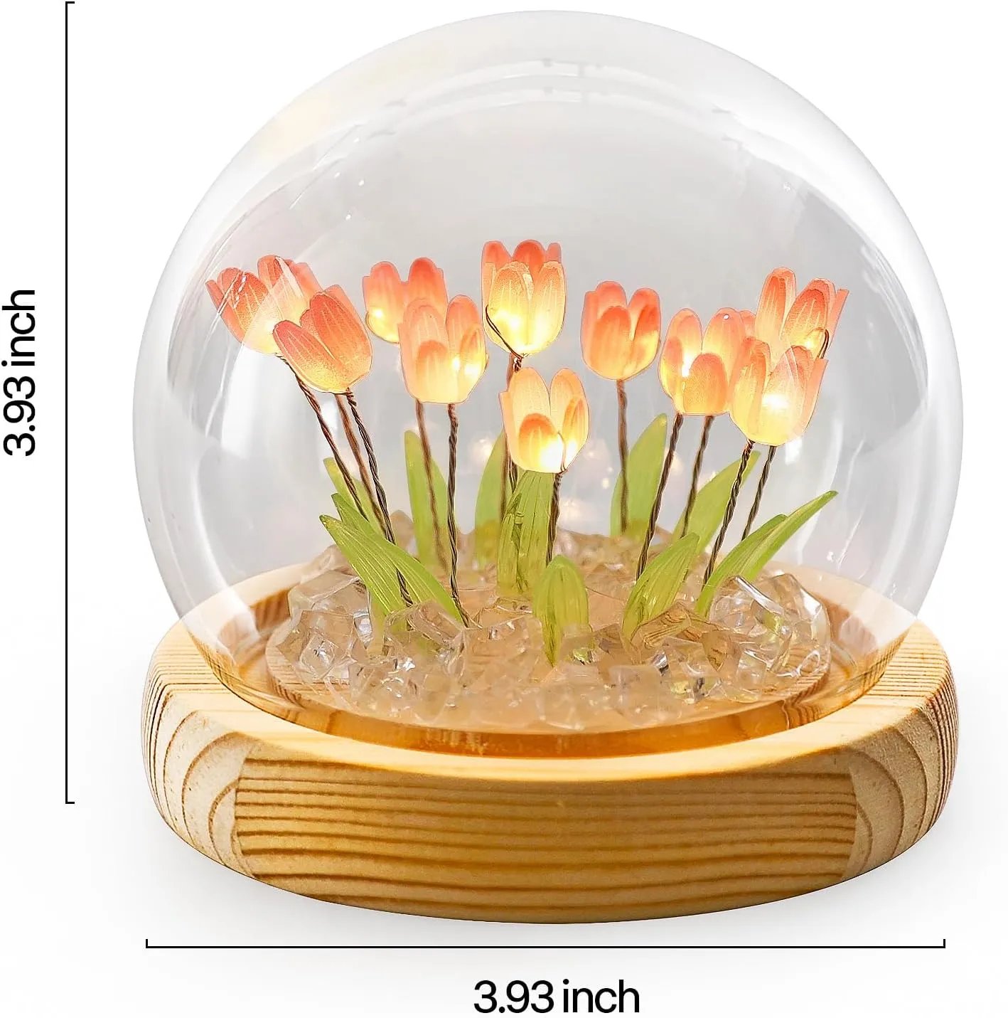 ONXE Birthday Gifts for Women,Tulip Night Light Glass Flower Lamp with Wooden Base for Home Decor Unique Romantic Gifts for Girlfriend Wife