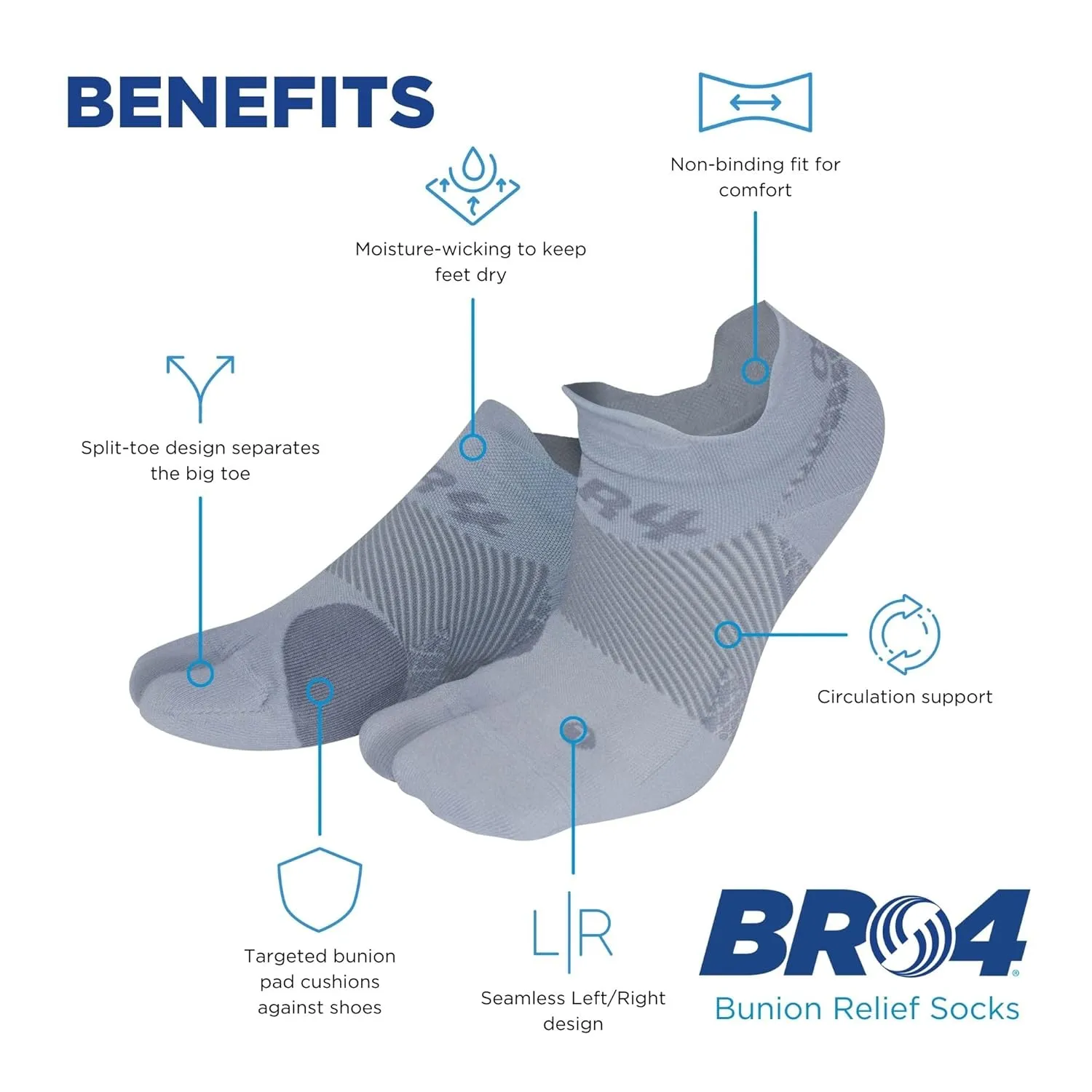 OrthoSleeve Bunion Relief Socks, Patented Split-Toe Design with a Cushioned Bunion Pad Separates Toes, Relieves Bunion Pain and Reduces Toe Friction