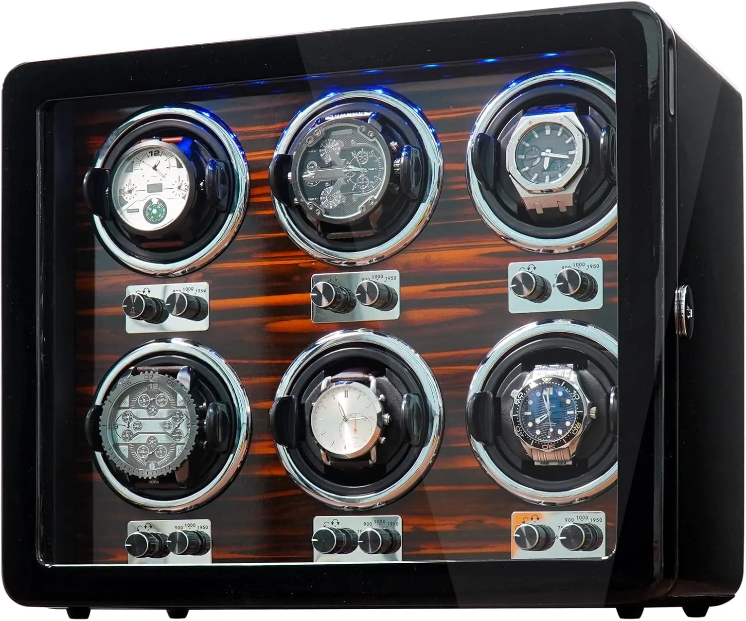 ORYX Watch Winders for 3/6 Automatic Watches Wooden Rotating Watch Box 15 Rotation Modes Setting Display Case with LED Light, AC or USB Powered Super Quiet Mabuchi Motor