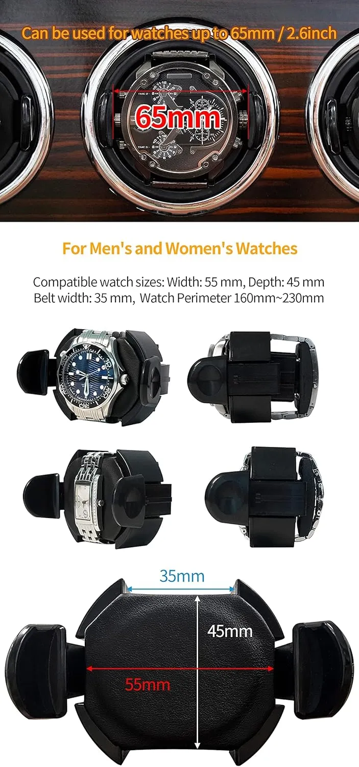 ORYX Watch Winders for 3/6 Automatic Watches Wooden Rotating Watch Box 15 Rotation Modes Setting Display Case with LED Light, AC or USB Powered Super Quiet Mabuchi Motor